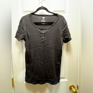 Kindred Bravely Ribbed Knit Nursing Top Black Henley Organic Cotton XL